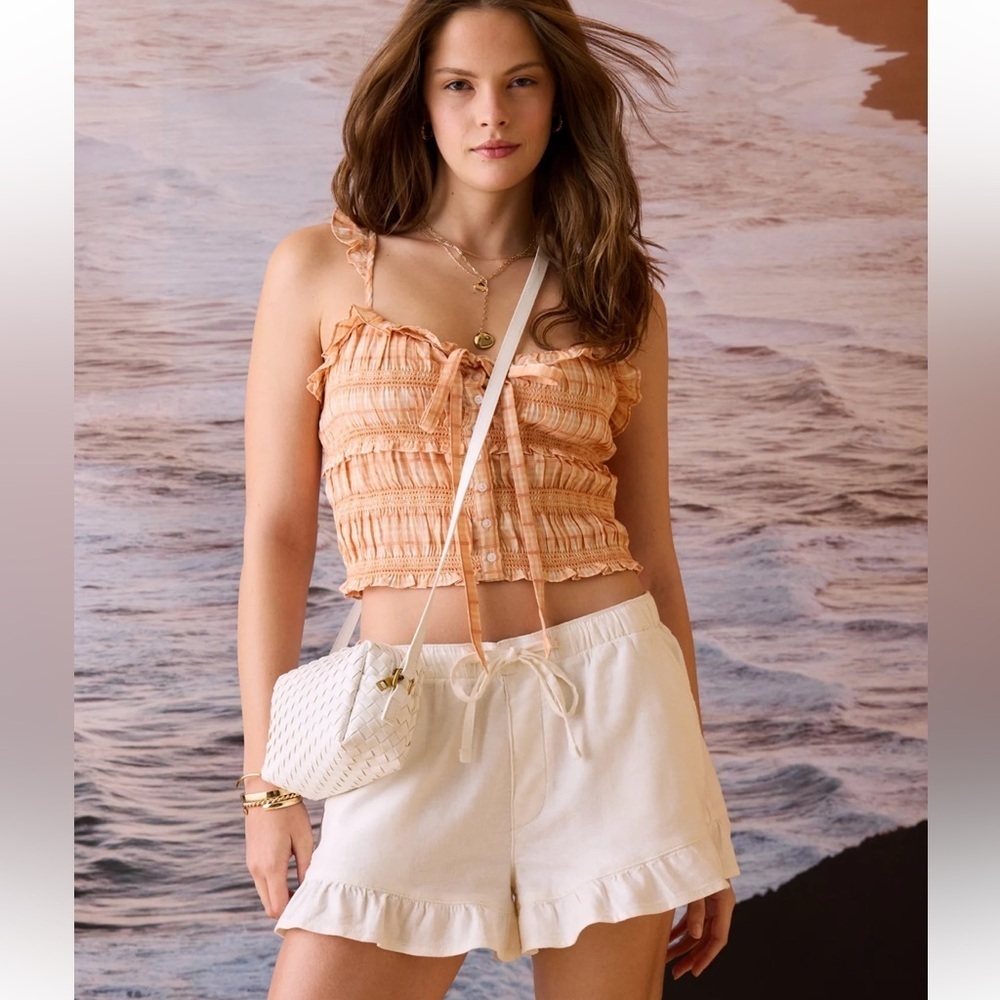 American Eagle Stripe Cotton Ruffle Shorts - Picture 2 of 6